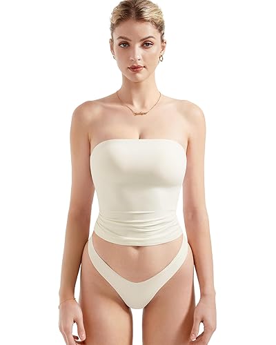 SUUKSESS Women Sexy Tube Top Summer Y2K Going Out Double Lined Basic Tank Top - X-Small - Cream White