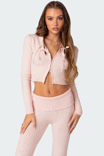 Desiree Knitted Hooded Cardigan | LIGHT PINK / XS