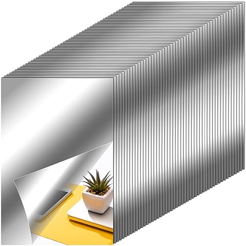 Zonon 30 Pieces Flexible Mirror Sheets Self Adhesive Non Glass Mirror Tiles Mirror Stickers for Home Wall Decor (10 Pieces, 10 x 10 Inches) - 4 12 x 12 Inches