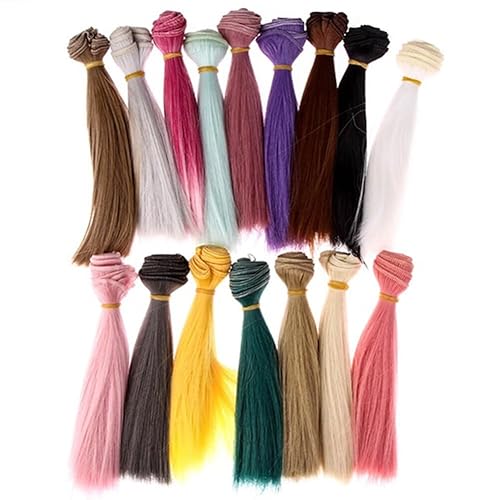 KOJAGARRI 15 * 100cm Doll Wig,16pcs/pack Doll Accessories Straight Synthetic Fiber Wig Hair 16 colors for Arts and Crafts Doll Making, 2OV11WD602IB3521WLC914
