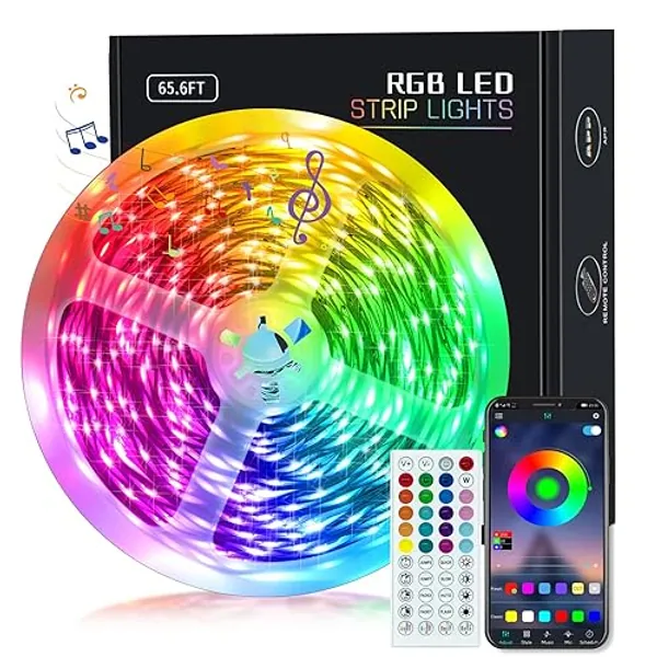 KEELIXIN 65.6ft LED Lights for Bedroom, Music Sync RGB LED Strip Lights with APP & Remote Control, Luces LED para Cuarto, Bluetooth LED Lights for Room, Home Decoration - 65ft