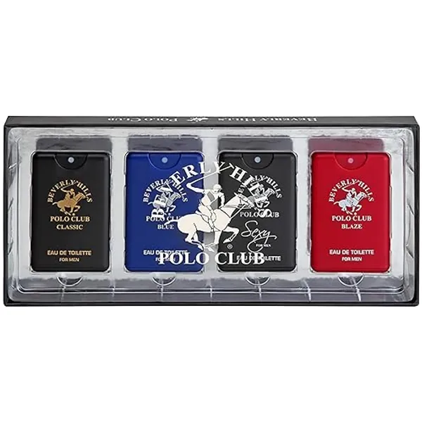 Beverly Hills Polo Club Pocket Size Collection, 4 Piece Cologne Gift Set for Men, Pack of 1, 0.68 fl oz - Blue, Sexy, Blaze, Classic