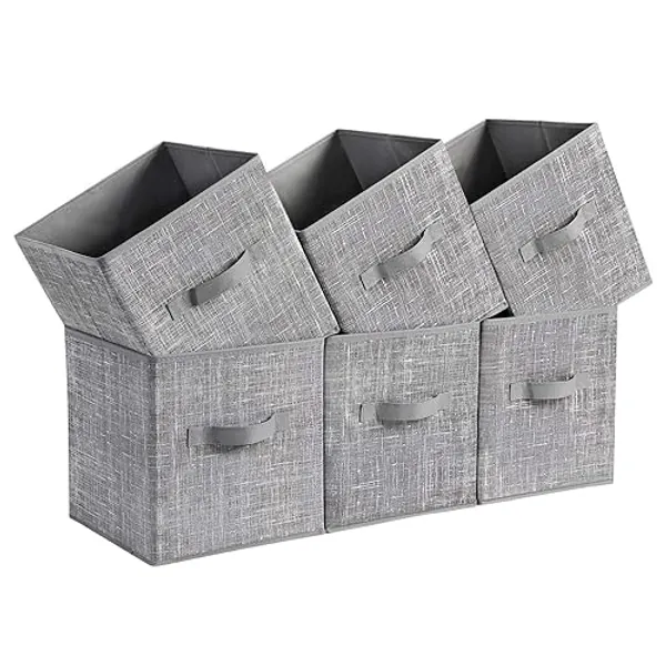 SONGMICS Storage Cubes, 11-Inch Non-Woven Fabric Bins with Double Handles, Set of 6, Closet Organizers for Shelves, Foldable, for Clothes, Cattail Gray UROB26LG - Cattail Gray - 10.2''L x 10.2''W x 11''H
