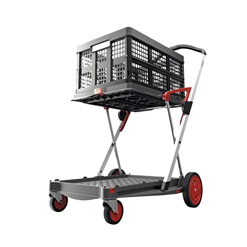 CLAX® The Original | Made in Germany | Multi use Functional Collapsible Carts | Mobile Folding Trolley | Shopping Cart with Storage Crate (Red) - Red