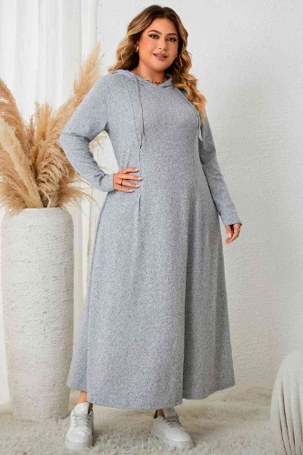 Plus Size Long Sleeve Hooded Maxi Dress - Heather Gray / 3XL