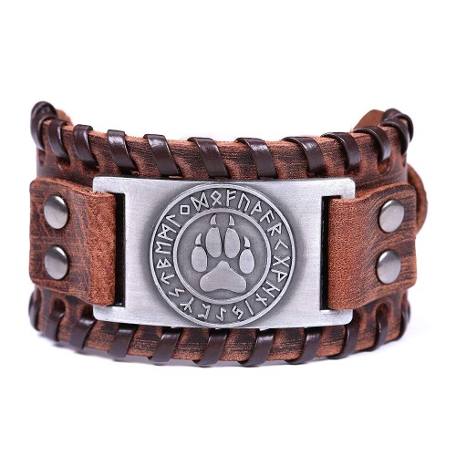 HAQUIL Viking Wiccan Egytian Black Brown Wide Leather Wristband Bracelet Ancient Medieval Jewelry Gift for Men