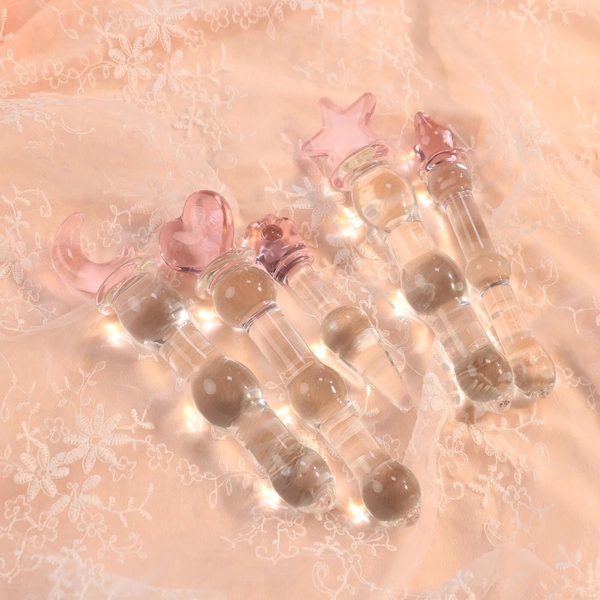 Heart Glass Dildo, Cat Glass Dildo, Moon Glass Dildo, Ribbed Pink Dildo, Cute Dildo for Women, Female Sex Toy, Ddlg Gift, BDSM