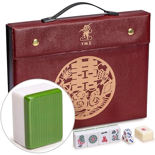 Yellow Mountain Imports Professional Chinese Mahjong Game Set, Double Happiness (Green) with 146 Medium Size Tiles - for Chinese Style Game Play [專業中式麻將] - Green