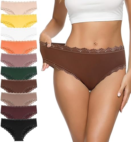 Eiggam Women's Cotton Bikini Panties,High-Cut Full Coverage Stretch Cool Underwear for Women - 10 Pack-multicoloured a - Medium