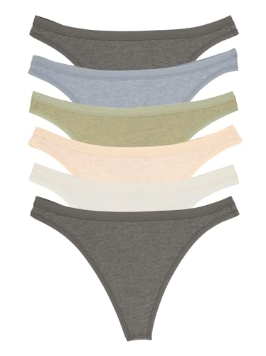 Felina Organic Cotton Thong for Women, 6-Pack Womens Underwear, Seamless and Sexy - Small - Birchwood