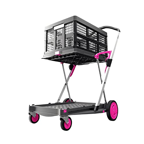 CLAX® The Original | Made in Germany | Multi use Functional Collapsible Carts | Mobile Folding Trolley | Shopping Cart with Storage Crate (Pink) - Pink