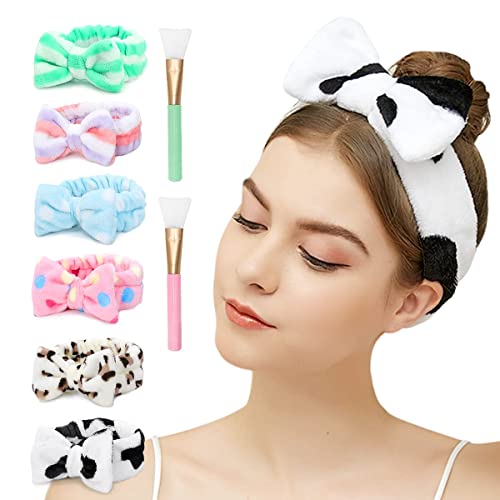 LADES Spa Headband – 6 Pack Bow Hair Band Women Facial Makeup Head Band Soft Coral Fleece Head Wraps For Shower Washing Face - Multi-colored F