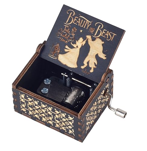 Ddjbdb Beauty Music Box Beast, 18 Note Mechanism Antique Carved Wooden Hand Crank Musical Box Crafts,Valentine Christmas Birthday Gift for Her Wife Girlfriend