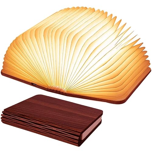 Vergissm Wooden Book Light, 3 Colors Folding Book Lamp White Light/Yellow Light/Warm Yellow Light Colors LED Book Light for Home Decor Birthday Gift - 3 Colors