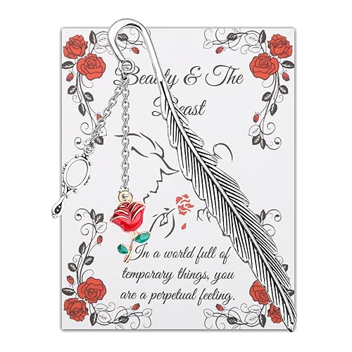 UJIMS Beauty Beast Movie Inspired Gift Rose Flower Book Bookmark for Princess Movie Fans Jewelry Beauty Fairy Story Gift (BeautyroseBookmark) - Beautyrosebookmark