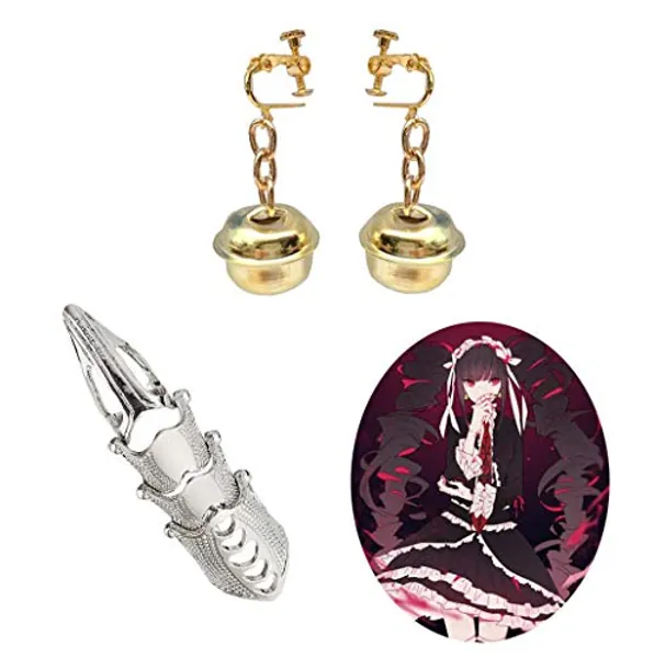 PPONE Celeia Ludenberg Ring+Earrings,Anime Danganronpa splay Finger Bone Ring for Girls, slivergo,ld