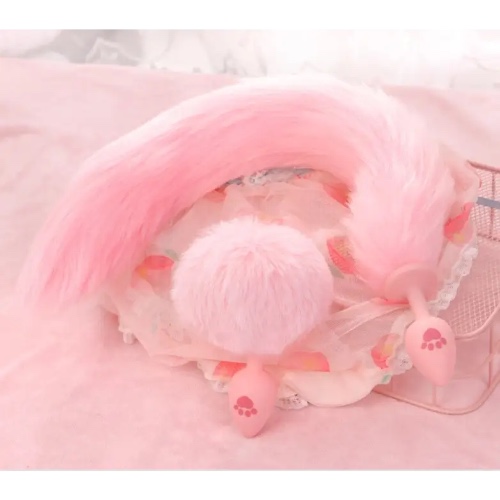 Luxury Paw Tail Plug Set for Pet Play and Cosplay Adventures - Pink Set