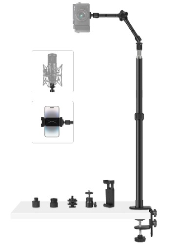 Obeamiu Webcam Stand Overhead Camera Mount 11 Inches Magic Arm with 1/4'' 3/8'' 5/8'' Screw, 22.3'' Desk Mic Stand for Logitech Webcam C930e C920 C922x, GoPro Hero, Blue Yeti Snowball Ice, Lights