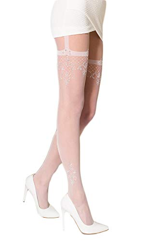 Selente Lovely Legs Originali collant effetto calze per reggicalze - XS-S - bianco disegno caviglia 20 DEN