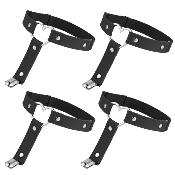 4 Stks Vrouwen Verstelbare Lederen Dij Kousenband Hartvormige Been Kousenband met Clips Punk Goth Kousenbanden voor dijhoge sokken (zwart)