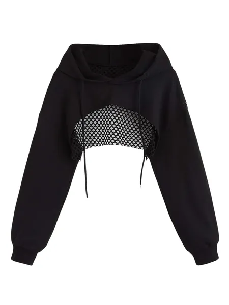 GORGLITTER Dames Super Crop Hoodie Visnet Hoodie Cropped Hooded Sweatshirt met trekkoord
