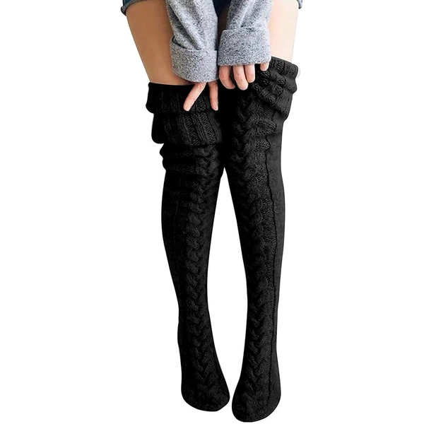 Extra Lange Overknee-sokken voor Dames, Thermische Kniekousen over de Knie, Grof Gebreide Sokken Meisjes, Dijbeenhoge Sokken, Dikke Warme Wintersokken, Beenwarmers voor dames
