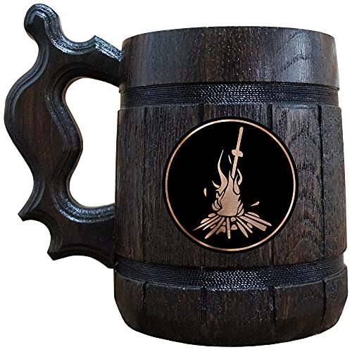 DS Bonfire Wooden Beer Mug, 22 oz, Dark Souls Beer Stein, Gamer Gift, Personalized Beer Stein, DS Tankard, Custom Gift for Men, Gift for Him