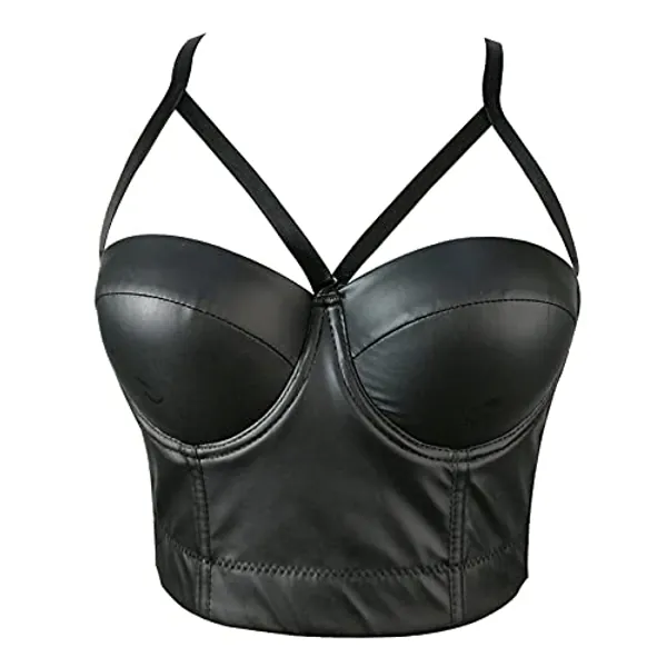 Woboren Damen Korsett Bustier BH aus Kunstleder Dessous Leder Tank Top Trägertop Crop Top Corsage Clubwear Shirt Unterhemd Leder top
