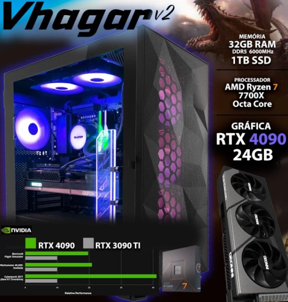 COMPUTADOR GAMING - AMD RYZEN 7 7700X / RTX 4090 24GB / 32GB RAM / 1TB SSD - CHIP7 VHAGAR V2