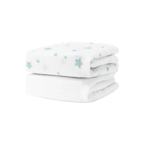 Newton Baby Organic Fitted Crib Sheets (2-Pack) - 100% Breathable and Ultra-Soft, 100% Organic Muslin Cotton, Stardust in Moonstone Mist & Solid White, Fits Standard Cribs