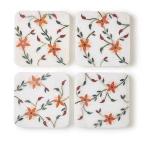 GAURI KOHLI Spring Blossom Marble Coasters, Set of 4 - 