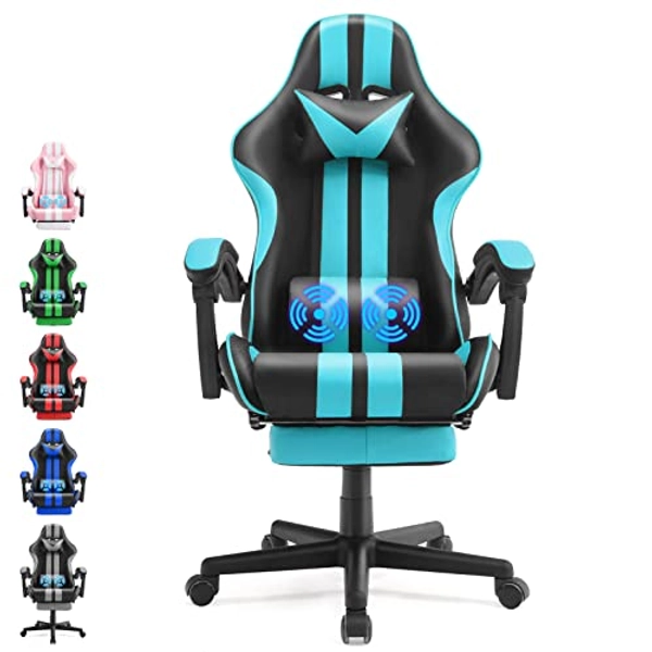 Ferghana Miami Blue Gaming Chair, Gamer Chair, PC Gaming Chair, Ergonomic Gaming Chair, Computer Gaming Chair with Height Adjustment,Headrest for Adults Teens for Gaming Room,Streaming Room Decor
