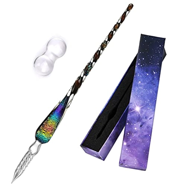 Earlyred Handmade Glass Dip Pen Crystal Glass Pen Calligraphy Signature Pen Business Present Star Sky Calligraphy Pen Glass Dip Pen Great Christmas gift (Purple)