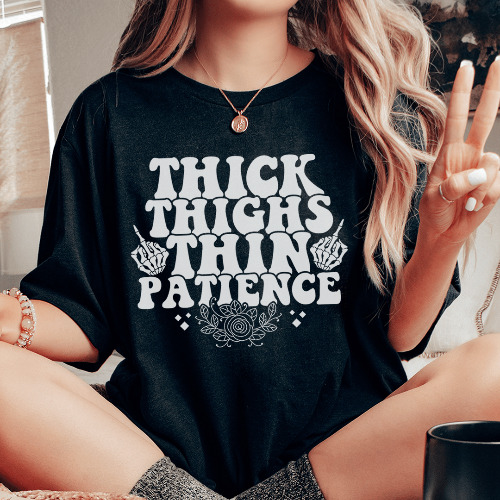 Thick Thighs Thin Patience Tee - Black Heather / 3XL