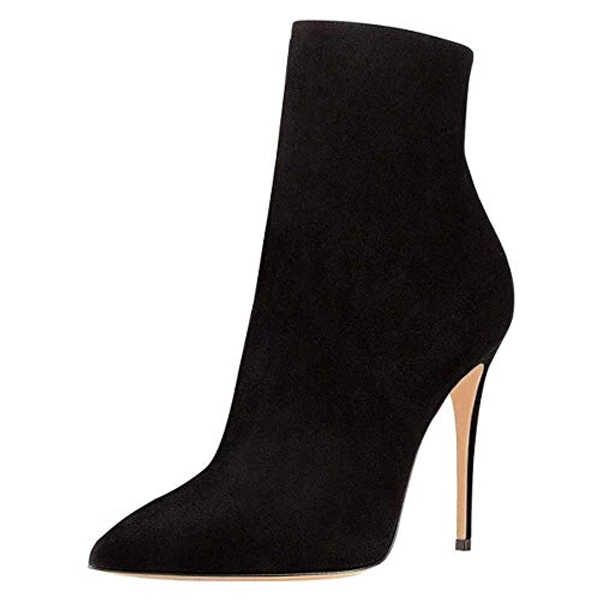 FSJ Women Fashion High Heel Ankle Boots with Rivets Closed Pointed Toe Stilettos Zipper Warm Shoes Size 4-15 M US