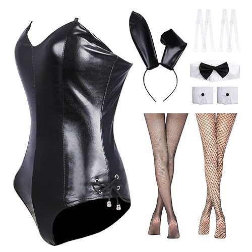 Womens Bunny Girl Senpai Cosplay Costume Outfit Anime Role Cosplay One Piece Bodysuit with Bunny Ear Stockings - Small - Black