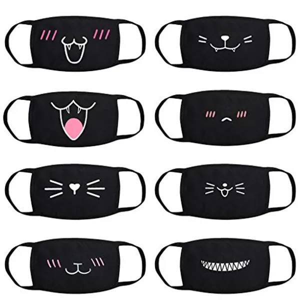 8 pcs Reusable Cute Face Másk Bandanas Cotton Thick for Adults and Kids