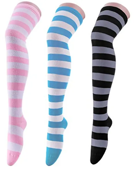Womens Long Striped Socks over Knee Thigh High Socks Stocking
