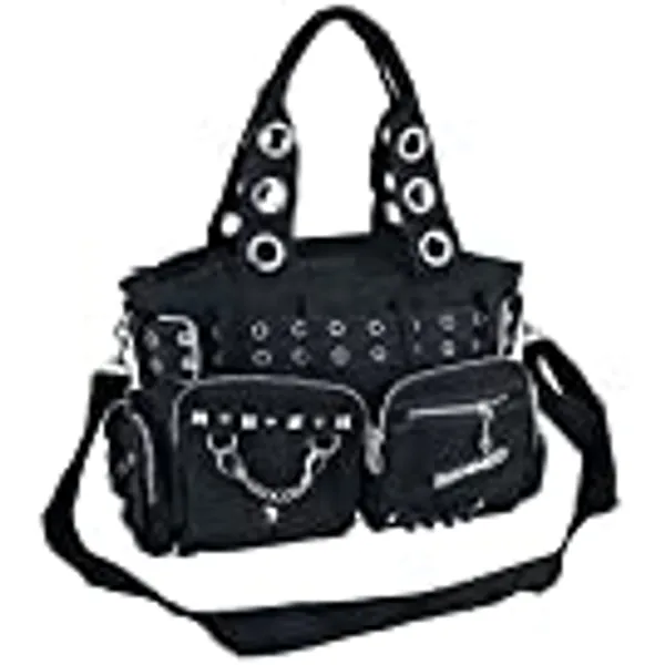 Banned Damen Handtasche mit Handschellen-Details, Rockabilly-Look, Leinwand