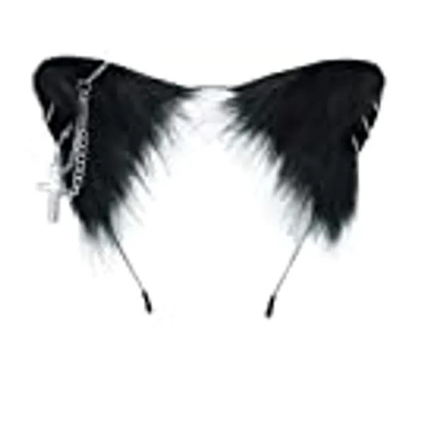 VIGVAN Katze Cosplay Ohren Zubehör Punk Gothic Kreuz Katze Ohren Stirnbänder Clips (Schwarz)