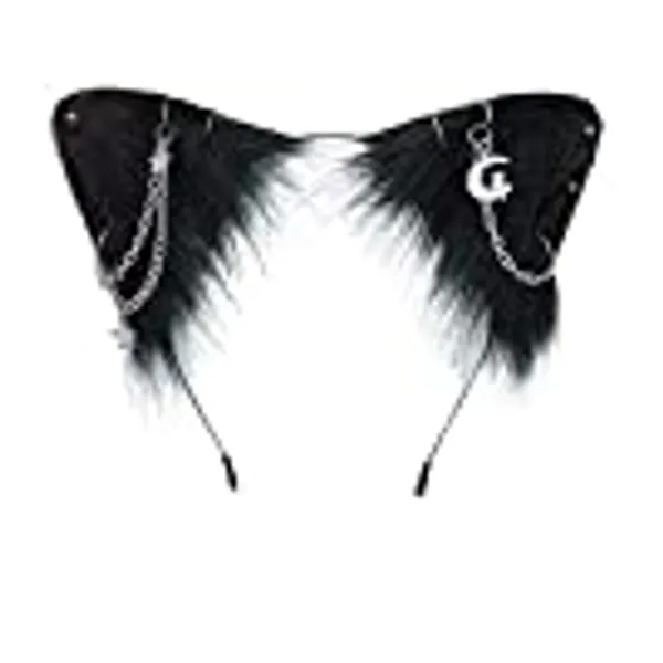 VIGVAN Katze Cosplay Ohren Zubehör Punk Gothic Kreuz Katze Ohren Stirnbänder Clips (Schwarzer Stern)