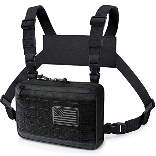 WYNEX Tactical Chest Rig Bag of Laser Cut Design, Molle Chest Pouch Utility Recon Kit Bag Tactical Chest Pack Bag - Black