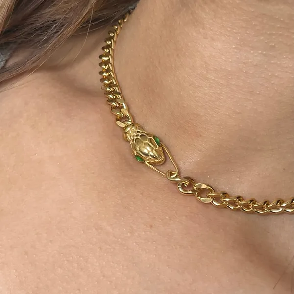 GOLD Vintage Snake Choker Medusa Pendant Dainty Serpent Snake Jewelry Set Curb Chain Bracelet WATERPROOF Best Anniversary Gift for Her