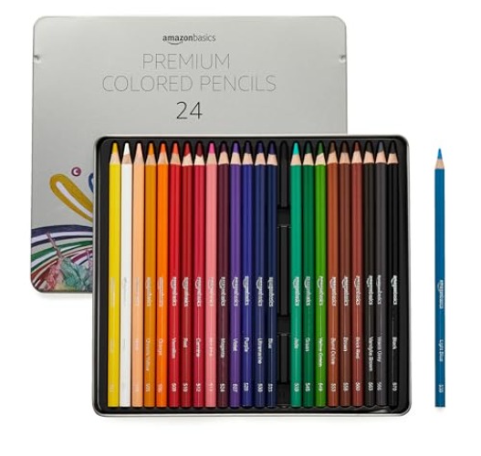 Amazon Basics - Premium Colored Pencils, Soft Core, 24 Count (Pack of 1), Multicolor - 24 Count (Pack of 1)