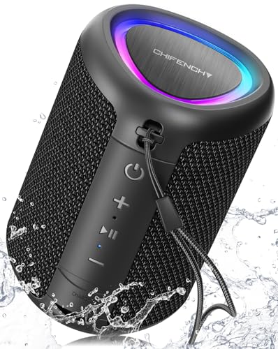 Portable Bluetooth Speaker with Lights, Powerful Crystal Clear Sound, IPX5 Waterproof, All Day Playtime, AUX&TF-Card Input, Bluetooth 5.3, TWS Paring, Small Wireless Speaker for Outdoor, Gift Ideas - Black