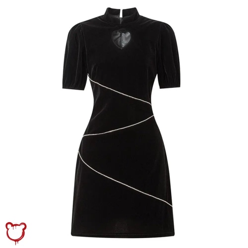 'Hollow Heart' Velvet LBD - black / S