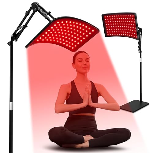 Red Light Therapy Lamp for Body, Infrared Light Therapy Lamps with Stand 660nm Red Light &850nm Near Infrared Light Therapy Lamp Device for Body at Home with Eyes Protection Goggles（Brown Black）