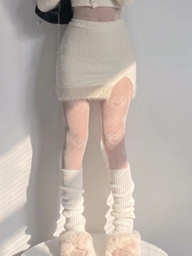 Heart Print Fishnet Tights