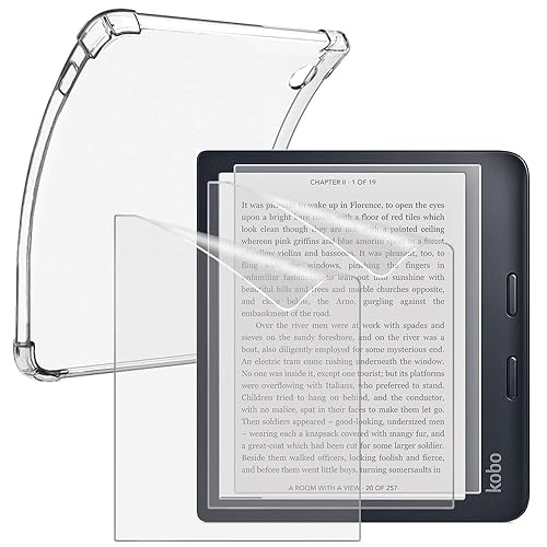 HUADU eBook-Reader Screen Protector (3+1Pack) Compatible for Kobo Libra Colour 7 Inches/Kobo Libra 2, PET Screen Protective Film Anti-Scratch High Definition and Soft Clear TPU Protective Case
