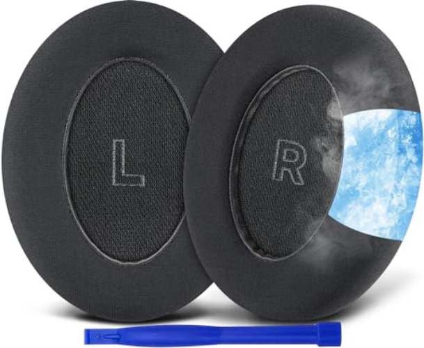 SOULWIT Full Cooling Gel Replacement Earpads for Bose QuietComfort(QC) Ultra Wireless Headphones, Ear Pads Cushions with Breathable Ice Silk Fabric, High-Density Noise Cancelling Foam - Black - Black